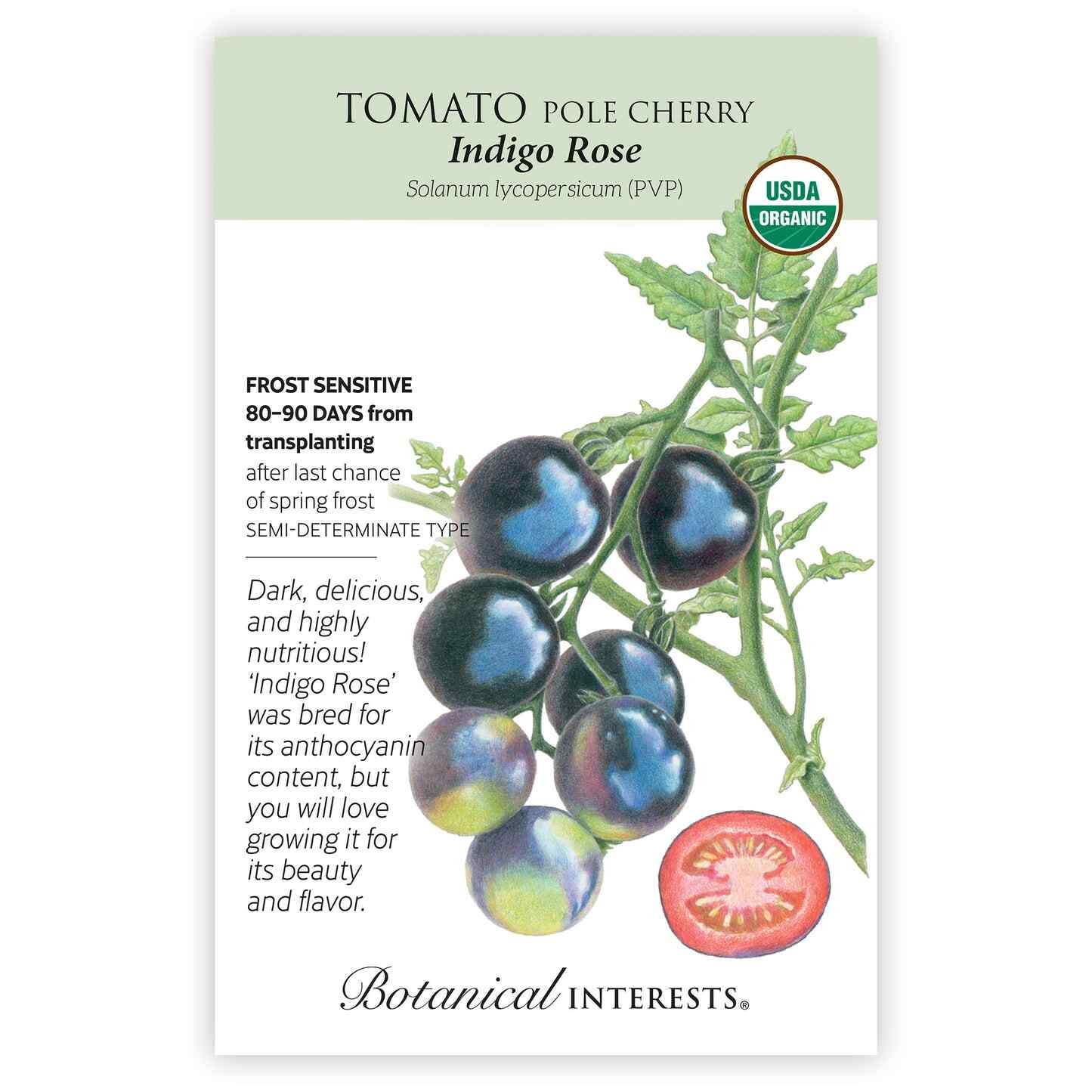 Botanical Interests® SEED PACKET: Tomato Pole Cherry (Indigo Rose), Organic