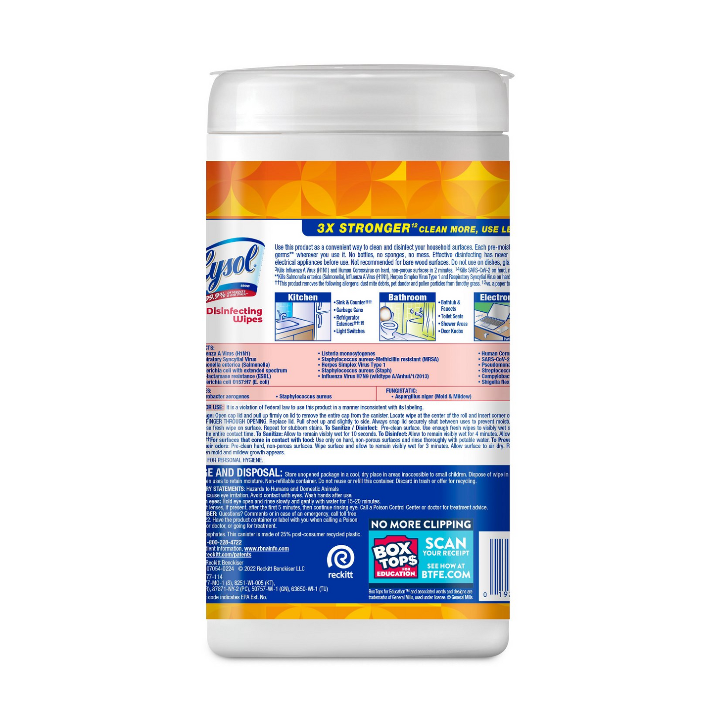 Tub of Clorox Wipes with back label on a white background