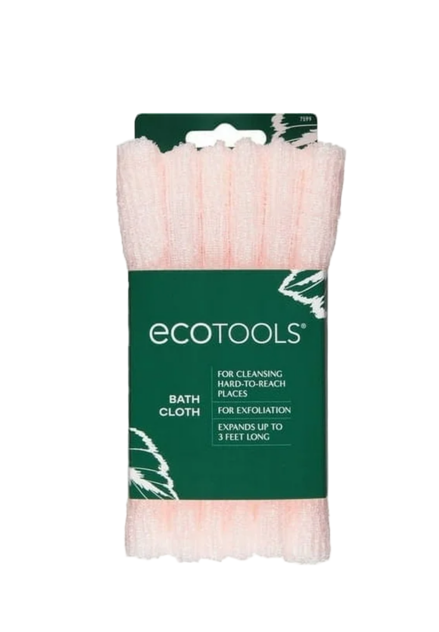 Packaged bath cloth with green label on a white background
