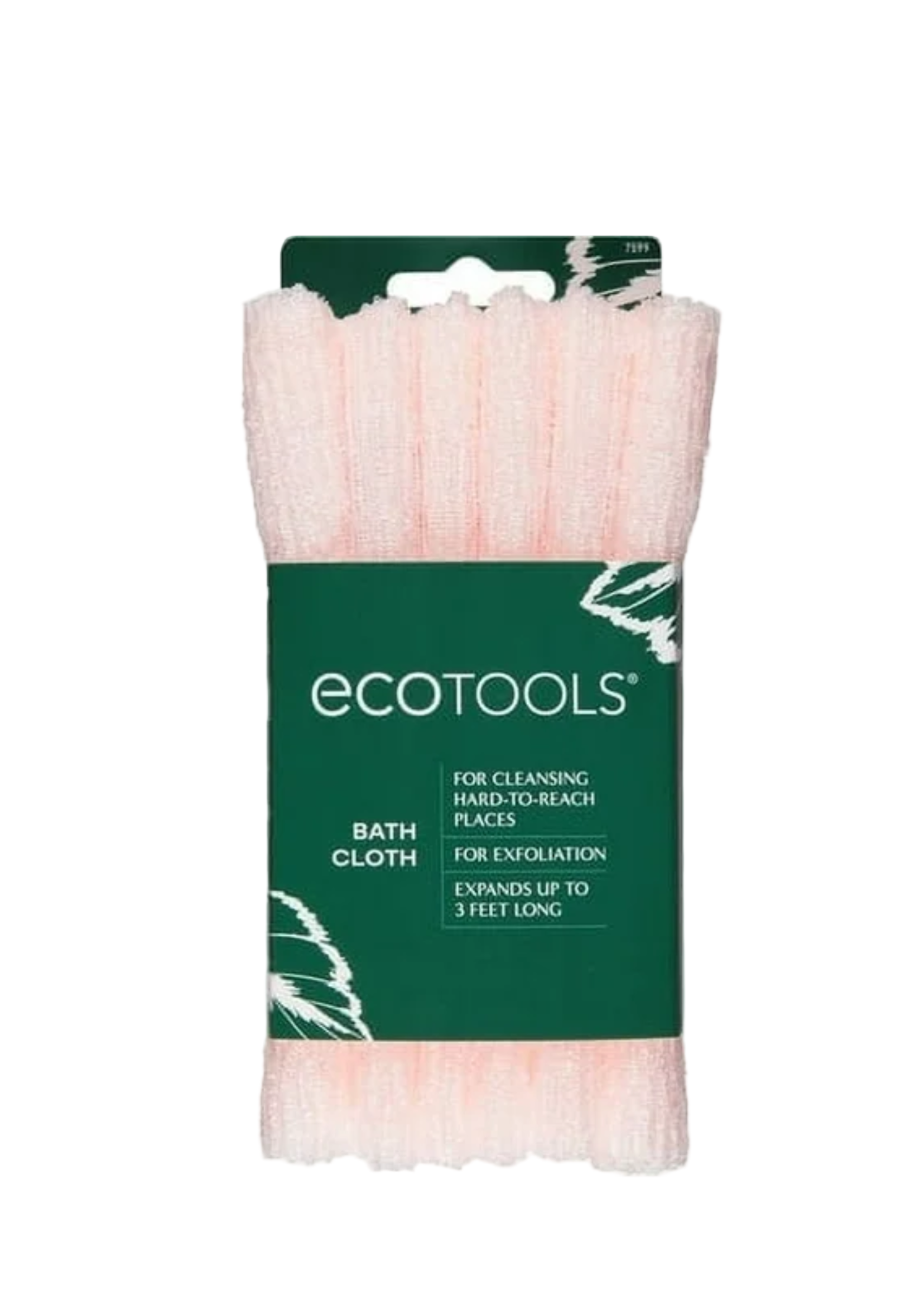 Packaged bath cloth with green label on a white background