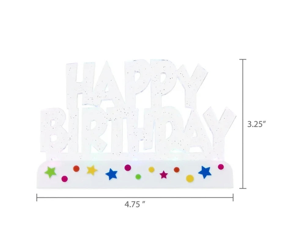 Happy Birthday banner with colorful stars and measurements on a white background
