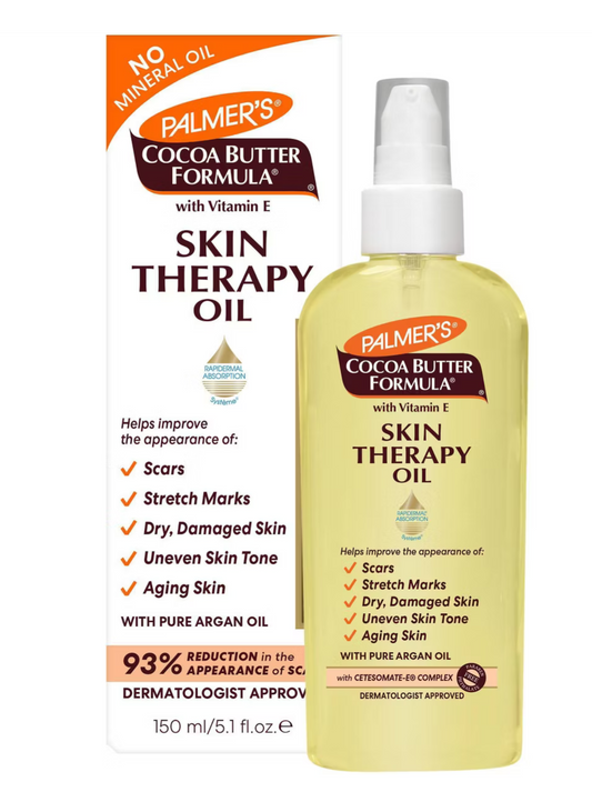 Palmer's Cocoa Butter Formula Skin Therapy Oil bottle and packaging on a white background