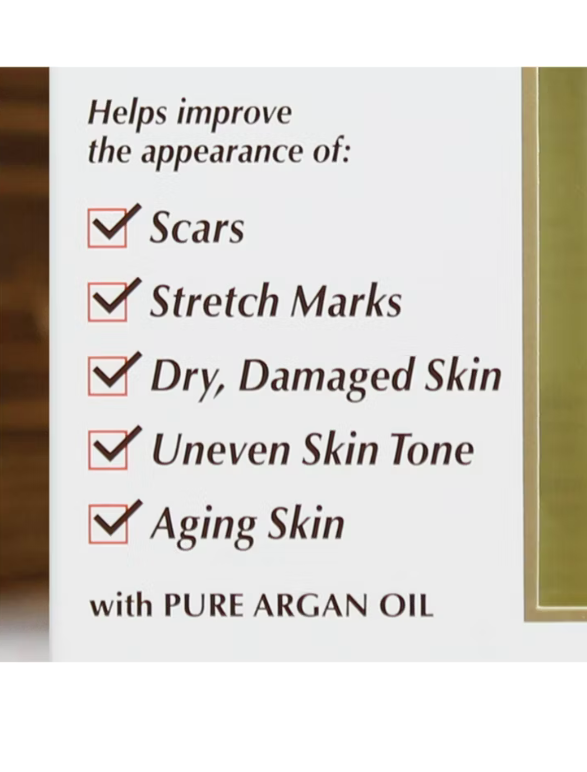 Product packaging with text highlighting skin benefits.