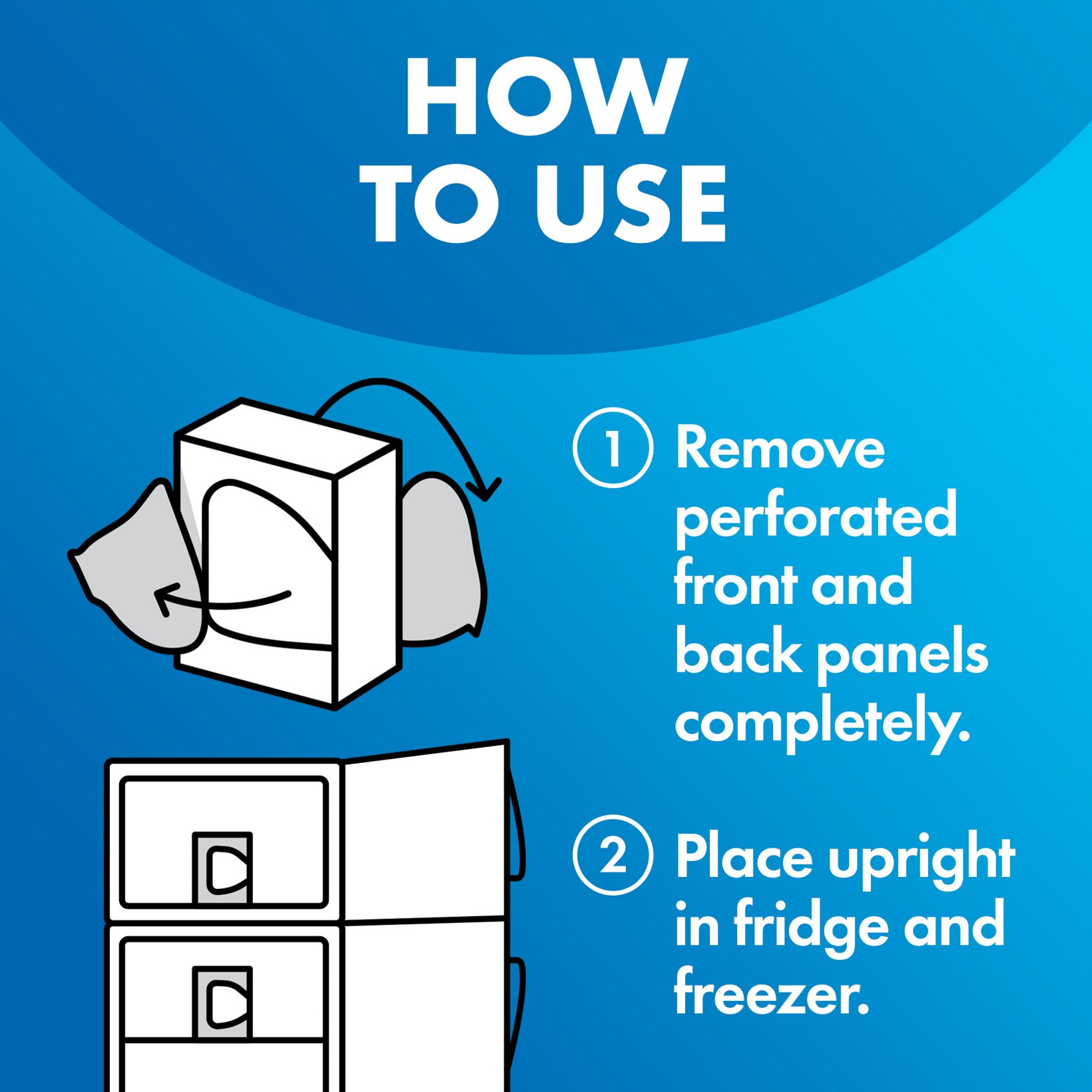 Instructions on how to use a product with illustrations and text on a blue background.